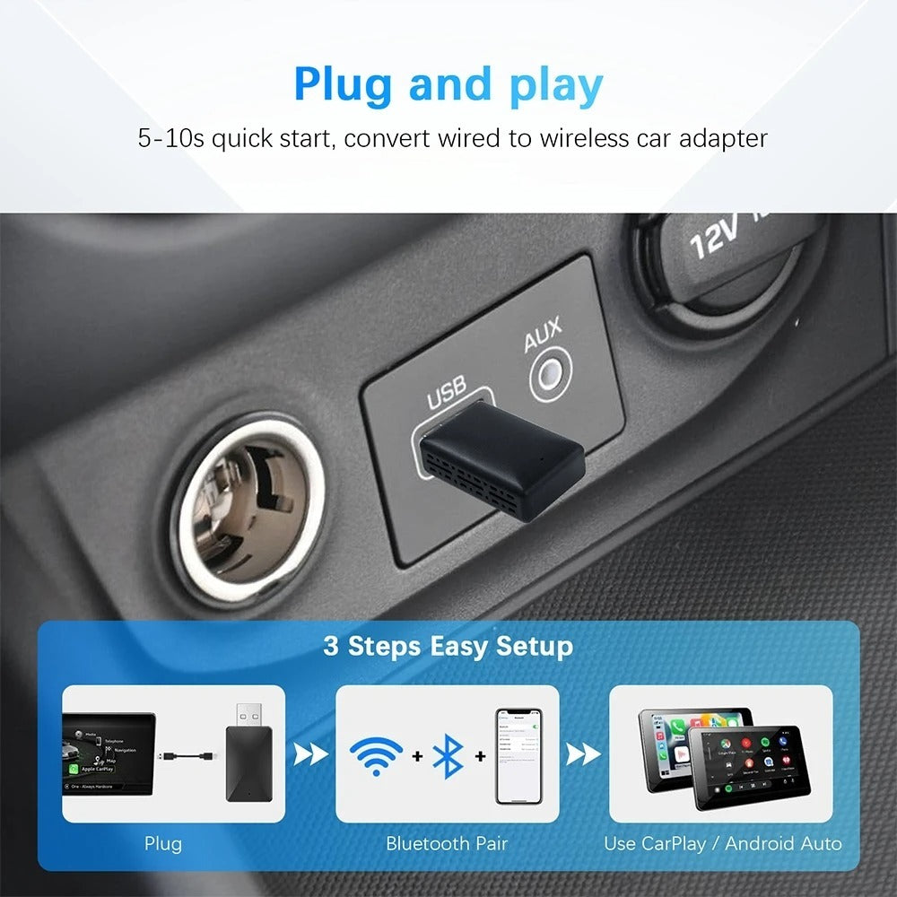 Adaptateur sans fil Android pour voiture Carplay et Android Auto - محول "كاربلاي" اللاسلكي 2 في 1