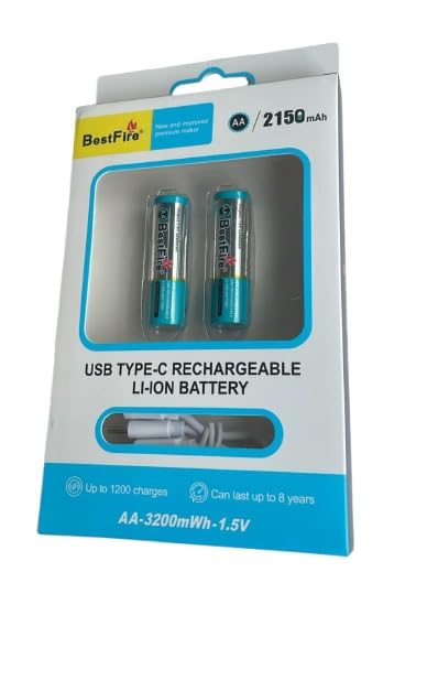 BestFire AA USB Type-C 2150mAh Rechargeable Li-ion Battery - 3200mWh(1.5V) - بطارية ليثيوم قابلة لإعادة الشحن