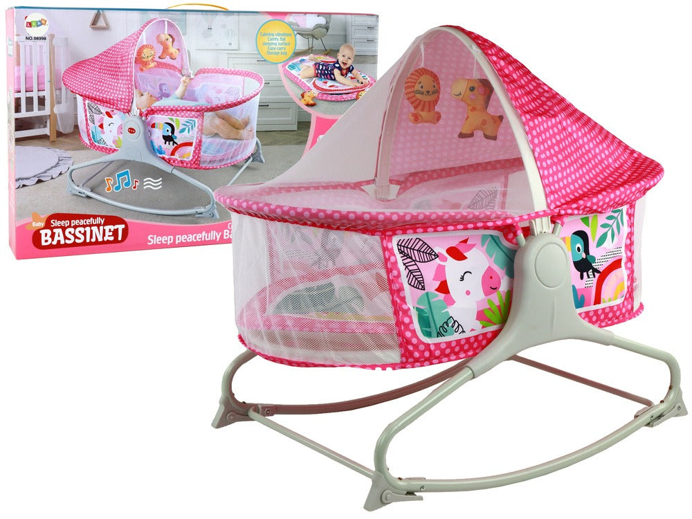 Bassinet Berceau, Lit à bascule avec tapis 2en1, sons et vibrations pour Bébé - سرير أطفال هزاز مع حصيرة