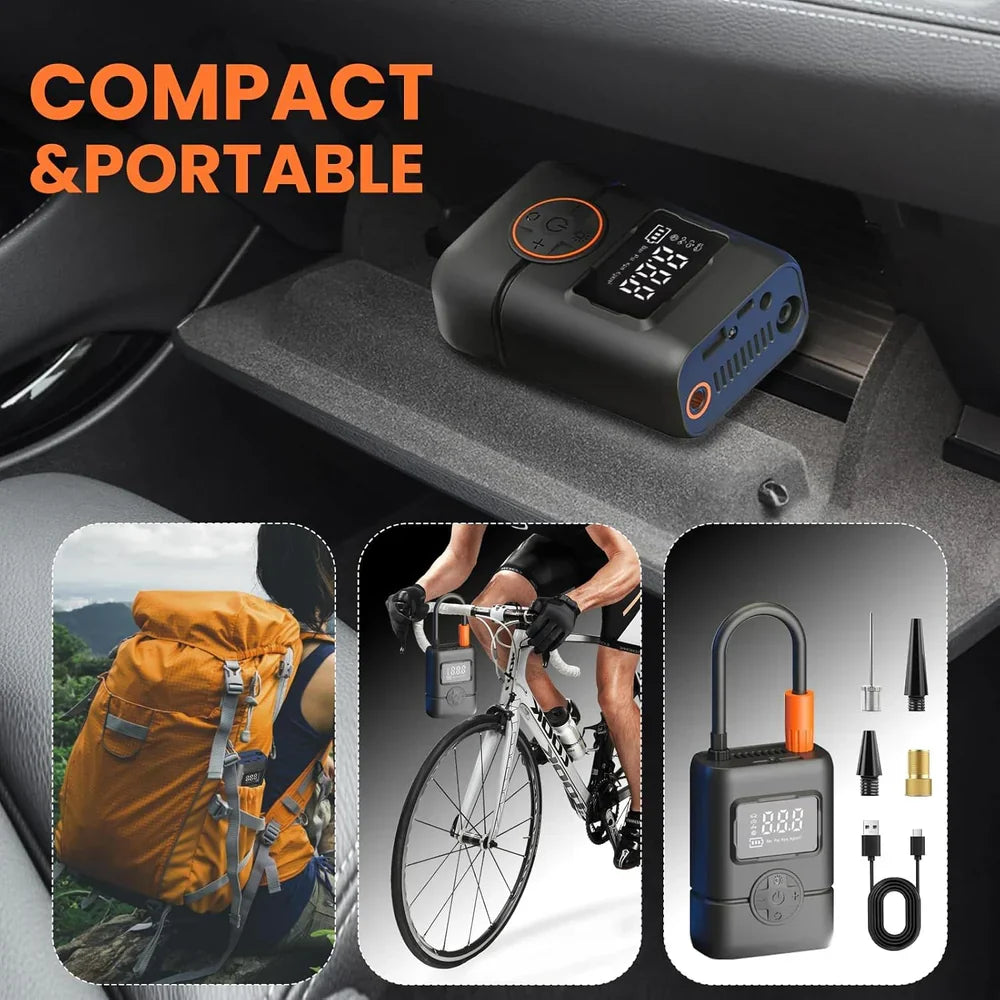 Gonfleur de pneus portable sans fil avec manomètre, arrêt automatique et lumière LED - جهاز ضغط العجلات محمول