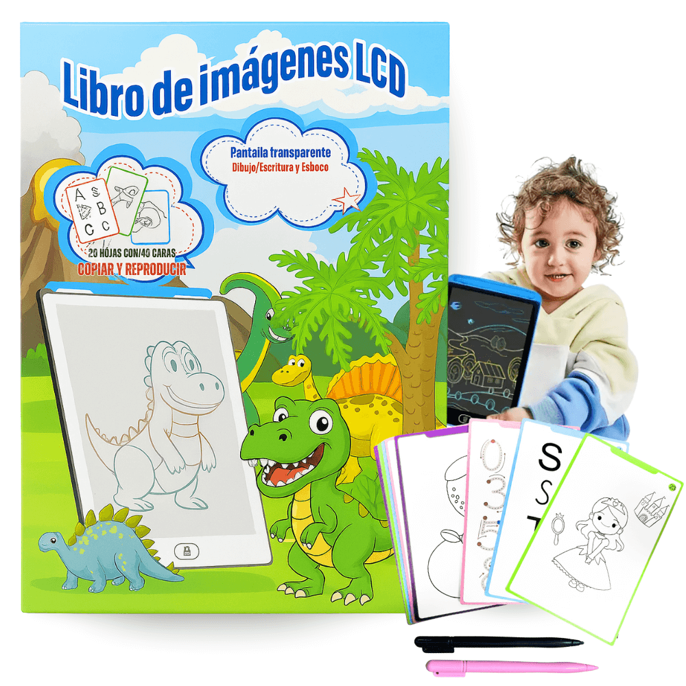 Tablette Magique Éducative LCD pour Enfants avec 20 Papiers de Dessins - اللوحة السحرية التعليمية للأطفال مع قوالب الرسم
