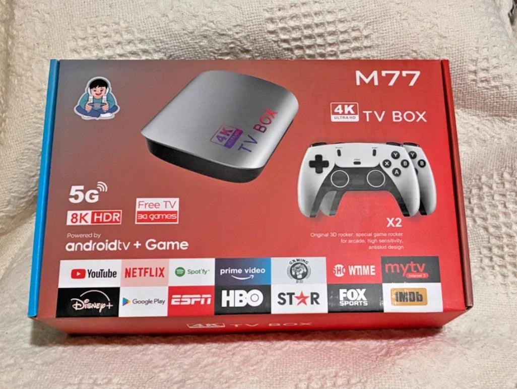 TV Box & Game Console M77 Ultra HD avec Deux Manettes et Télécommande - جهاز الترفيه والألعاب المتكامل