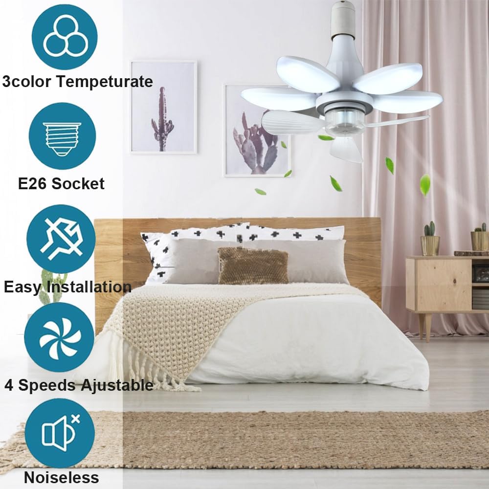 Ventilateur de Plafond Lumineux à Douille avec Télécommande - مروحة السقف الذكية 2 في 1 مع إضاءة قوية بقاعدة