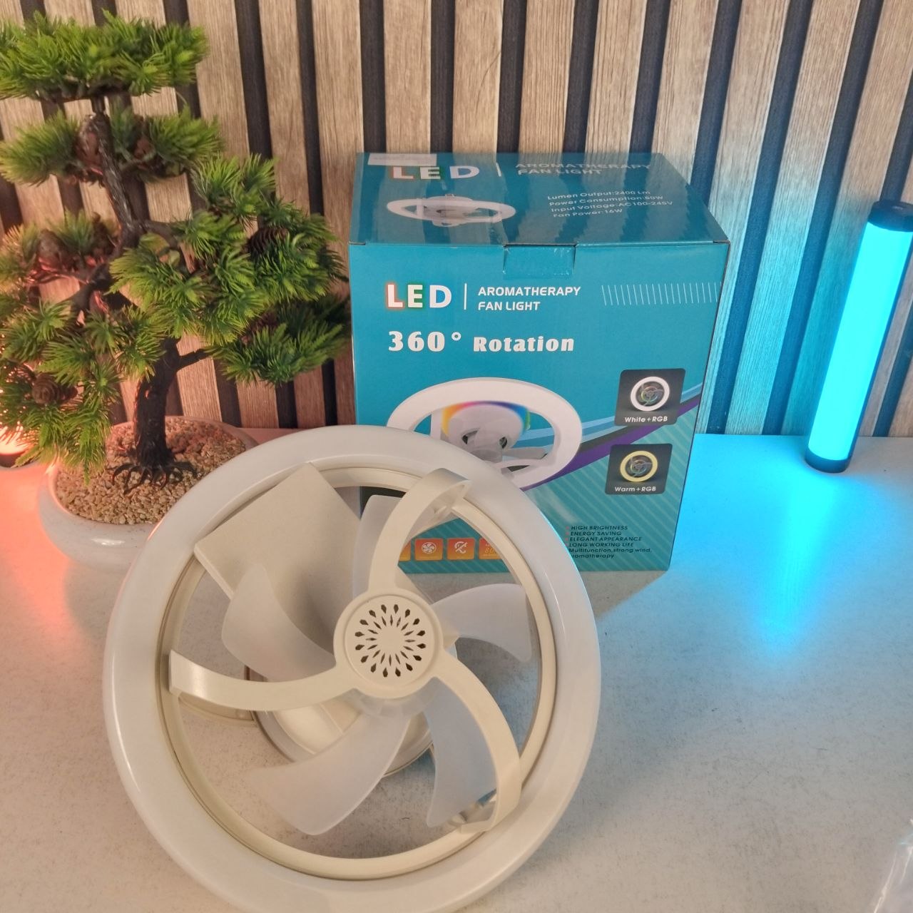 Ventilateur de Plafond Lumineux E27 avec Éclairage RGB et Télécommande - مروحة السقف الذكية إضاءة ملونة مع ريموت