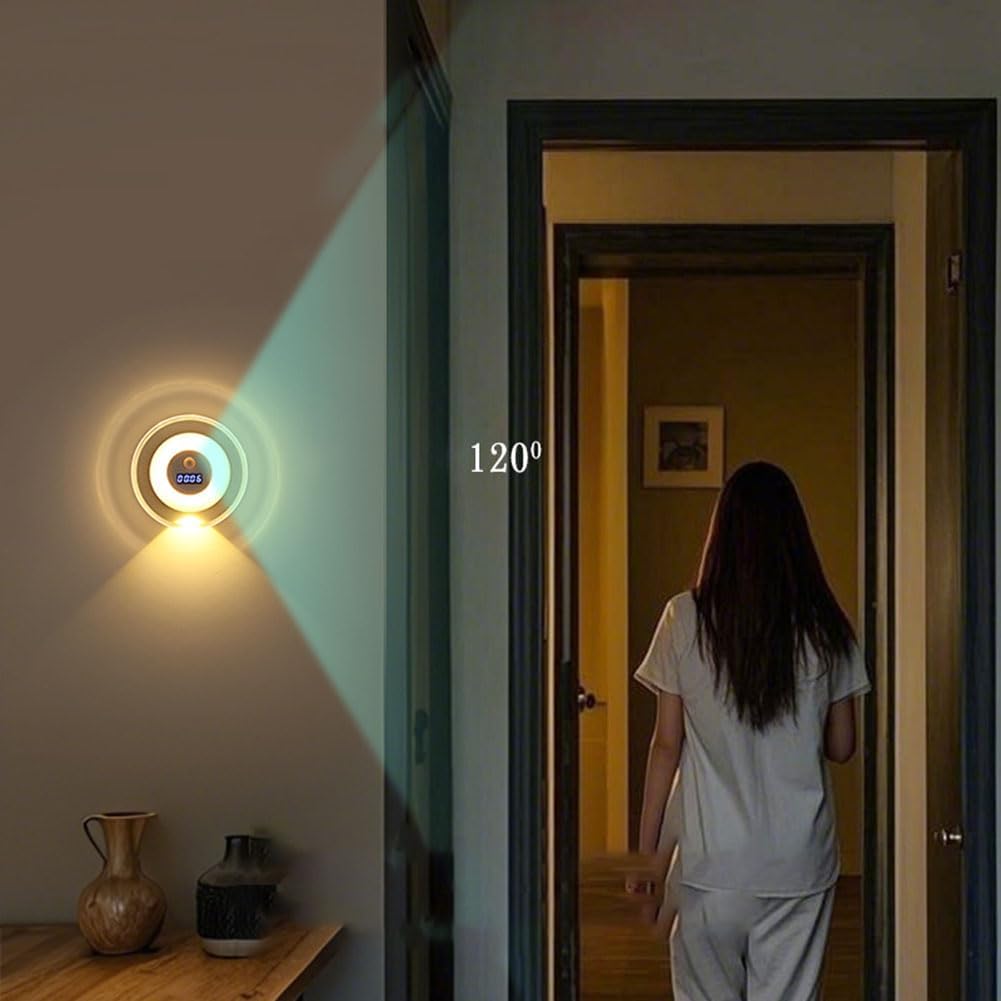 Applique Murale LED Intelligente Avec Capteur de Mouvement Écran Horloge Numérique - مصباح الحائط الذكي بمستشعر حركة وشاشة رقمية لعرض الوقت