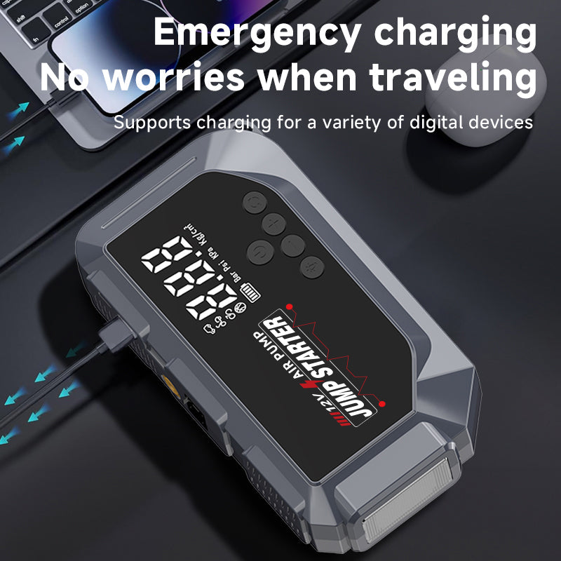 Booster Batterie et Compresseur d'Air Intelligent 12V avec Écran LCD CTC-936T - مقلع بطارية السيارة وجهاز الطوارئ المتكامل 2 في 1 مع مضخة هواء ذكية وشاشة رقمية