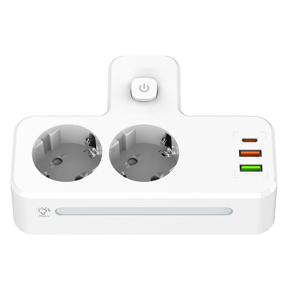 Rallonge Mural Multifonction – 2 Prises Européennes, 3 Ports USB (dont USB-C) et Lumière LED – مقبس طاقة