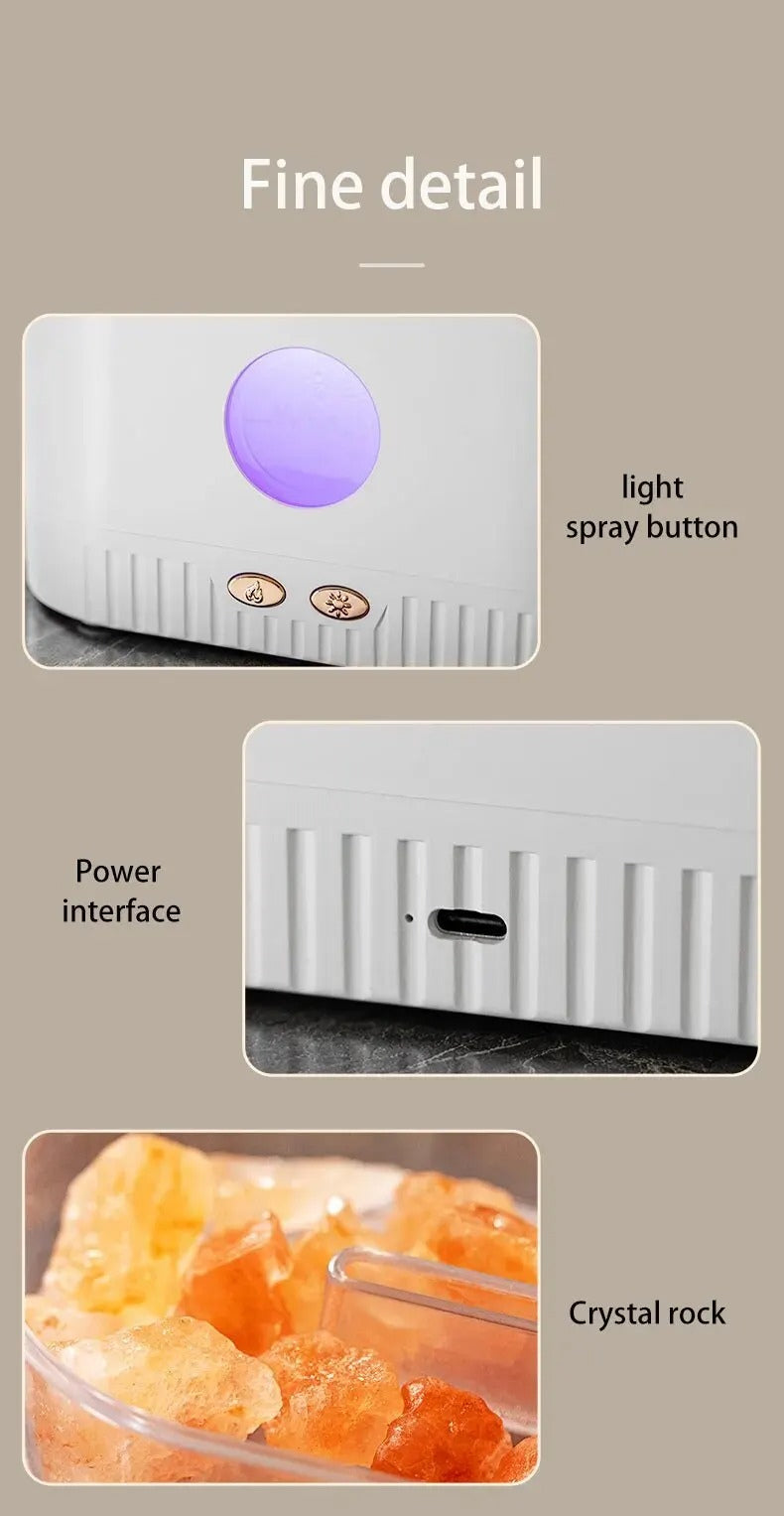 Humidificateur flamme multicolore des huiles essentielles aromatiques en pierre de sel 200ml - موزع روائح الزيوت العطرية باللهب مع صخور الملح الكريستالي 200 مل