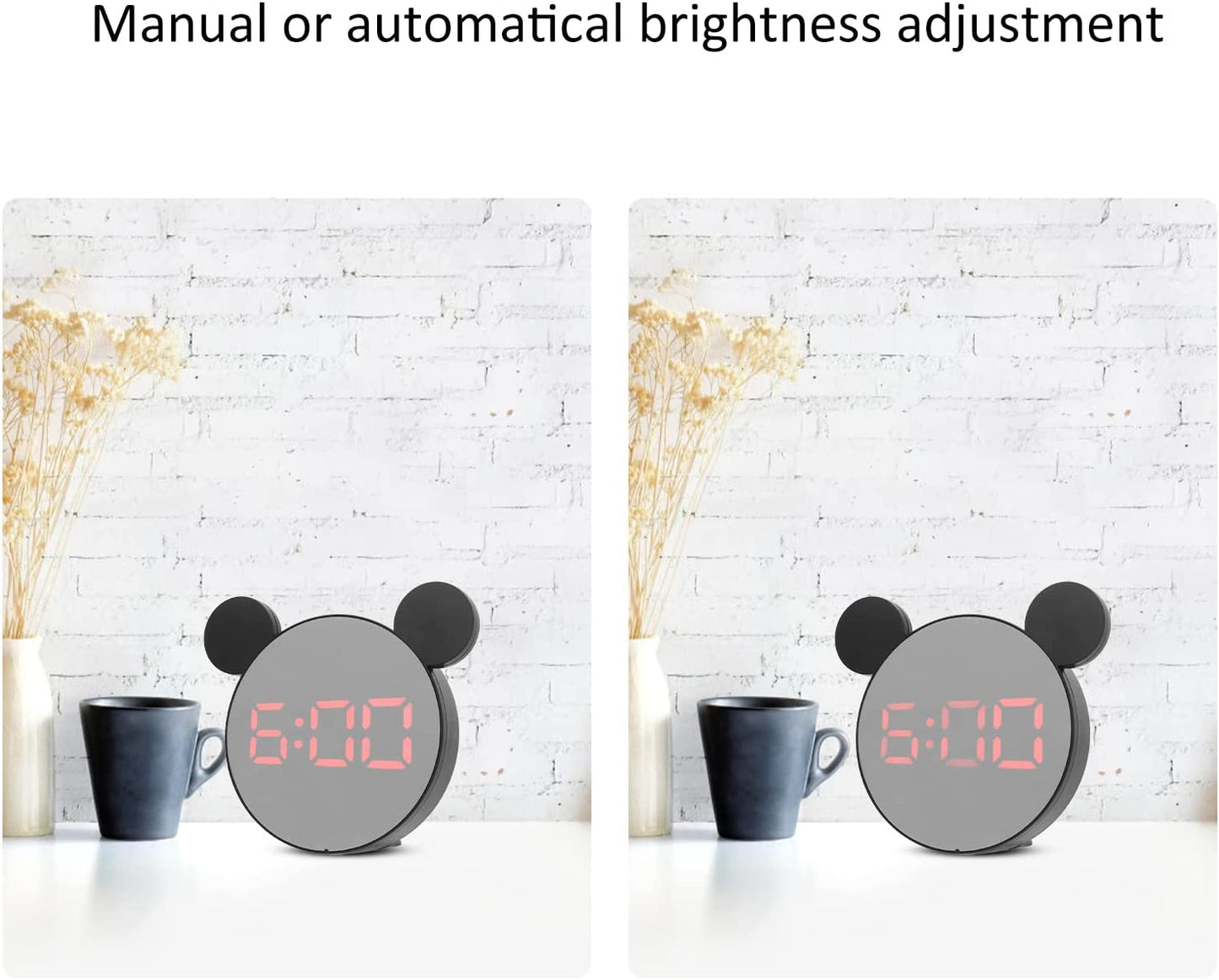 Réveil miroir numérique intelligent en forme mickey mouse