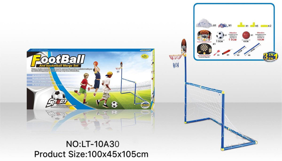 Kit de Jeux 3 en 1 Football, Basketball et Fléchettes - مجموعة ألعاب رياضية 3 في 1 (كرة قدم، سلة، ورمي السهام)