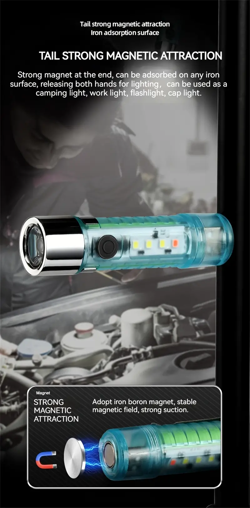 Mini lampe de poche LED multifonction super lumineuse avec aimant ZJ-023