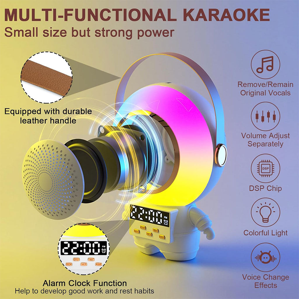 Haut-parleur Bluetooth karaoké astronaute avec microphone et réveil intégré