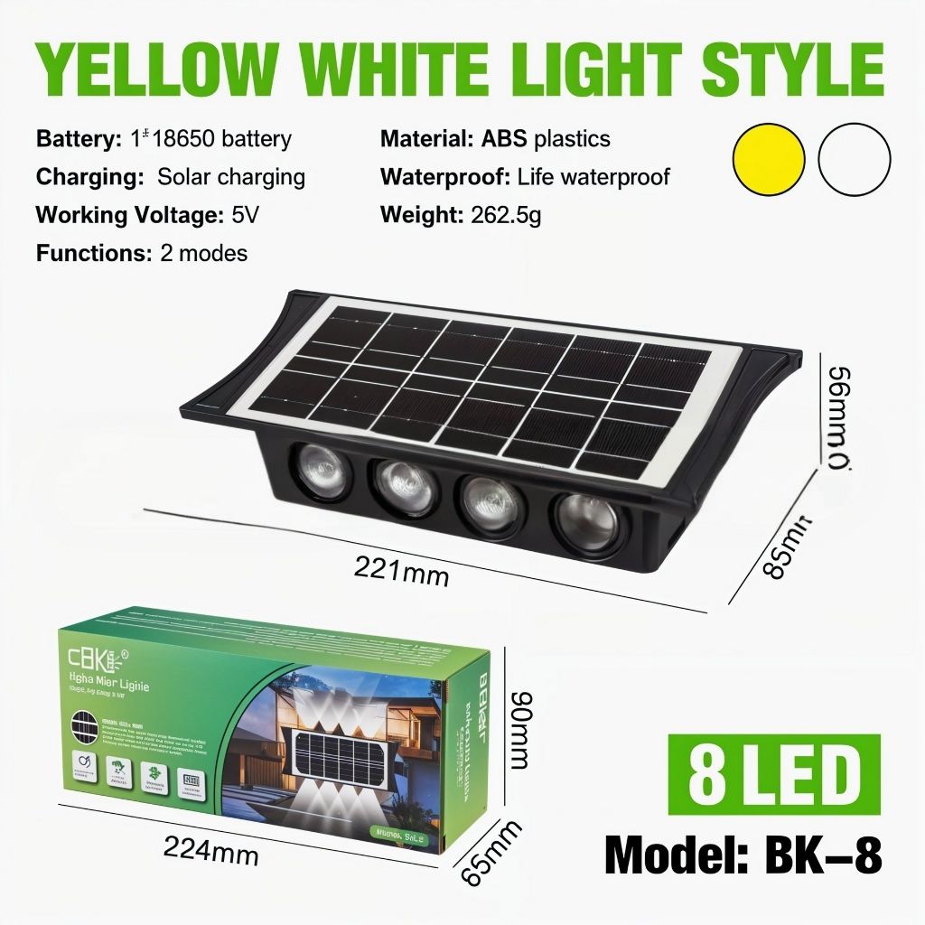 Projecteur Solaire Étanche IP65 pour Jardin et Terrasse - ضوء جداري خارجي يعمل بالطاقة الشمسية مقاوم للماء