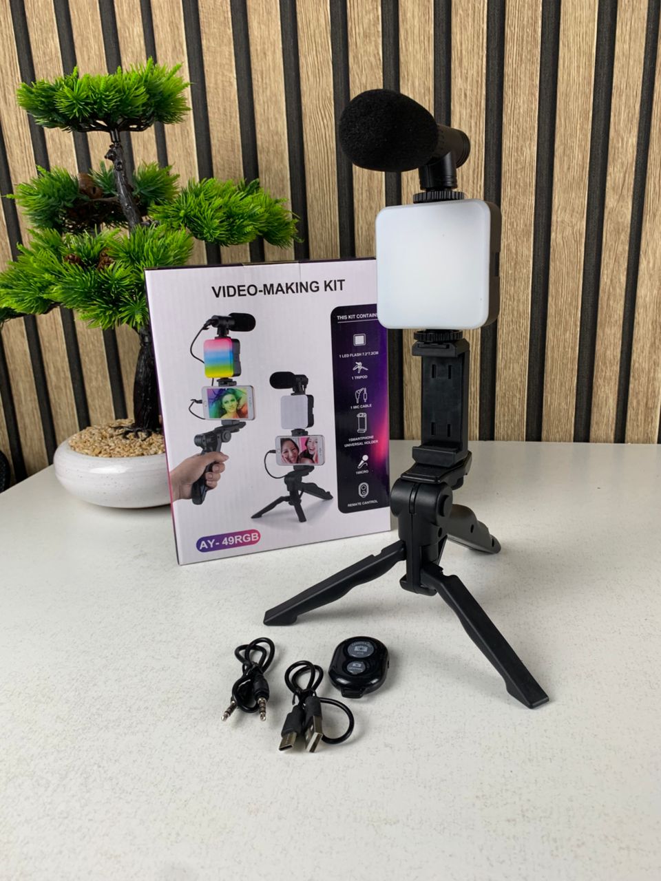 Kit de Vlogging pour smartphone et appareil photo avec microphone et LED RGB