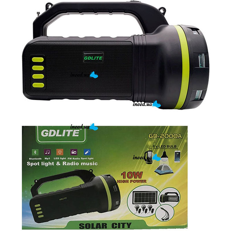 Système d’Éclairage Solaire avec Haut Parleur Bluetooth GDLITE GD-2000A – طقم إنارة بالطاقة الشمسية مع مكبر صوت بلوتوث