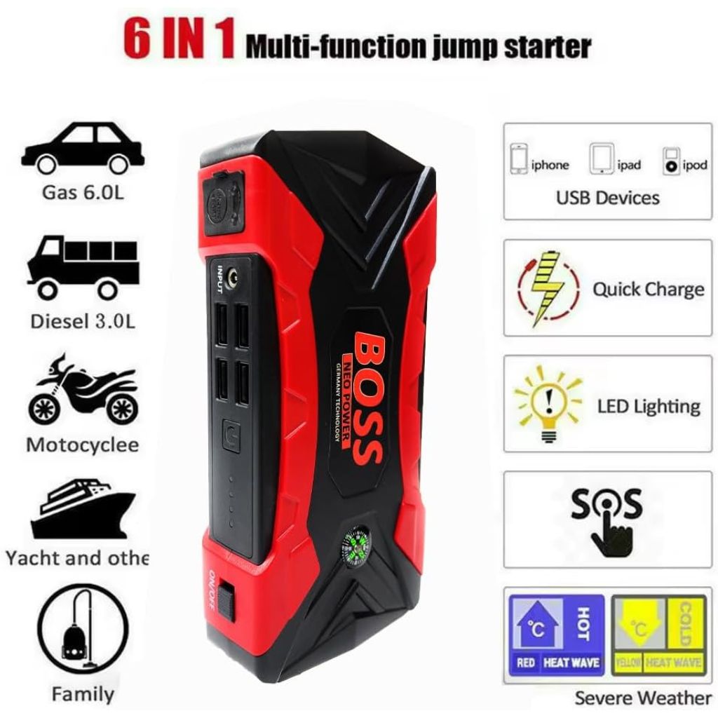 Démarreur Multifonction 99800mAh avec Compresseur d'Air et Câbles de Charge – بادئ تشغيل متعدد الوظائف