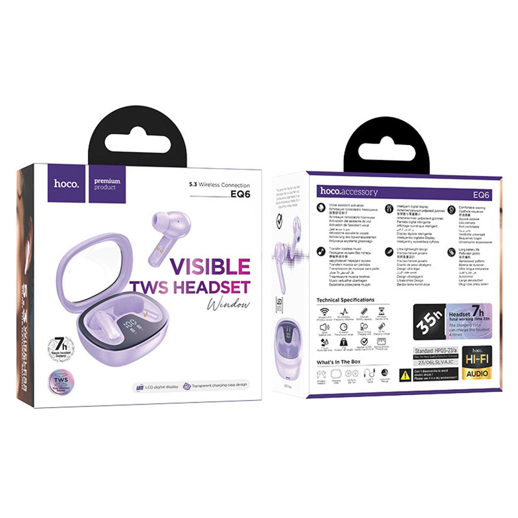 Écouteurs sans fil Bluetooth 5.3 HOCO EQ6 Purple – سماعات لاسلكية أصلية