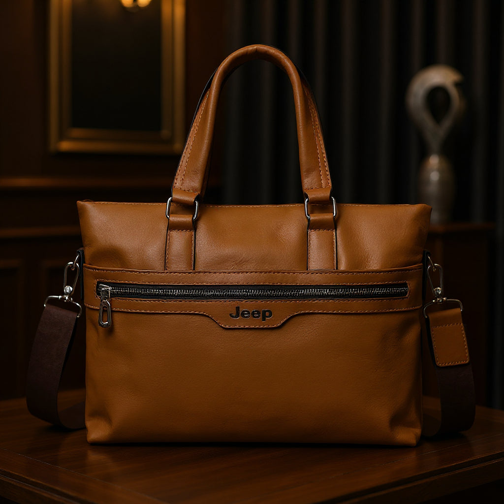 Cartable Homme en Simili Cuir Design Élégant Jeep 180551-12 Marron Clair – حقيبة جلدية لون بني فاتح