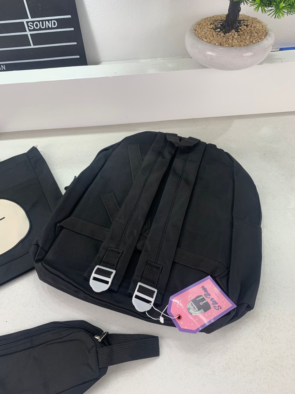 Ensemble de Sacs Snorlax 3Pcs Design Kawaii Noir – حقيبة مدرسية 3 قطع لون أسود