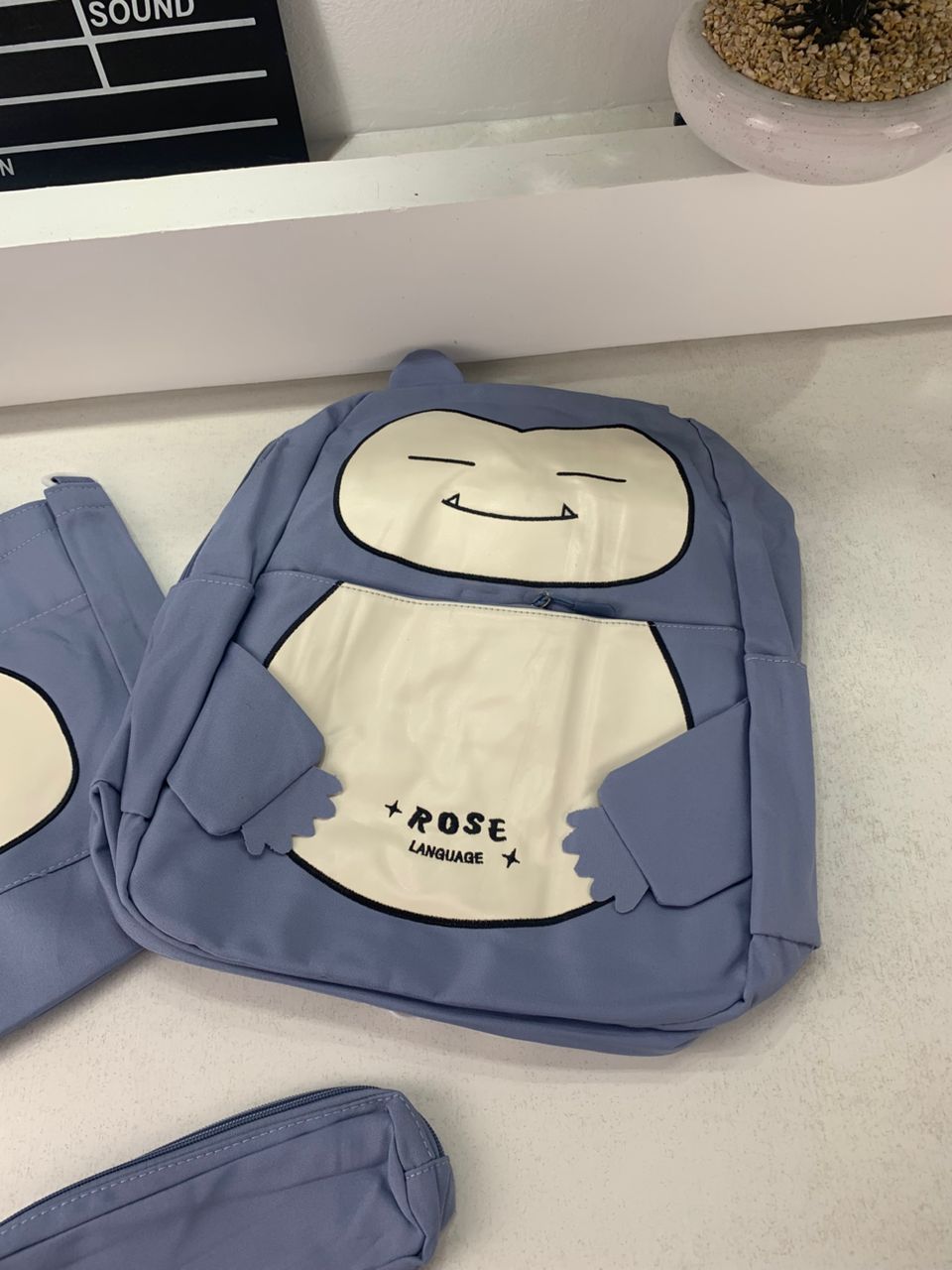 Ensemble de Sacs Snorlax 3Pcs Design Kawaii Bleu – حقيبة مدرسية 3 قطع لون أزرق