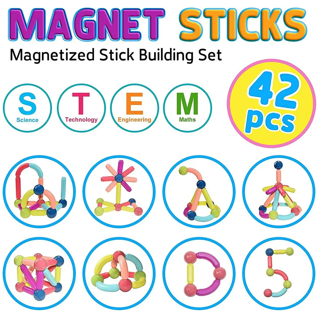 Blocs de Construction Magnétiques 42 pièces pour Enfants – لعبة تركيب القطع المغناطسية للأطفال