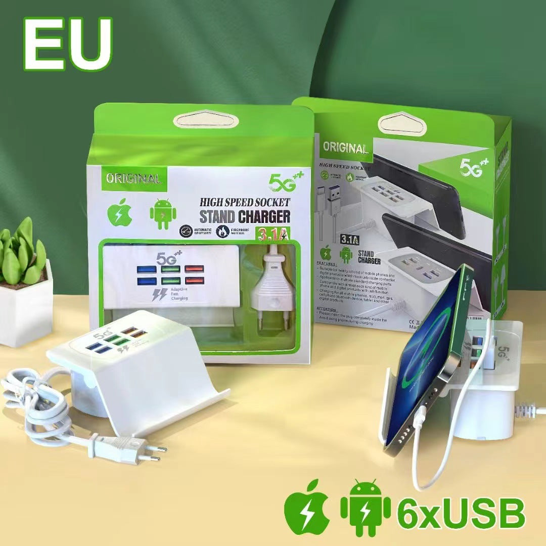 Station De Charge Rapide USB Avec 6 Prises et support Smart-phone - قاعدة شحن سريعة مع 6 مقابس، حامل هاتف