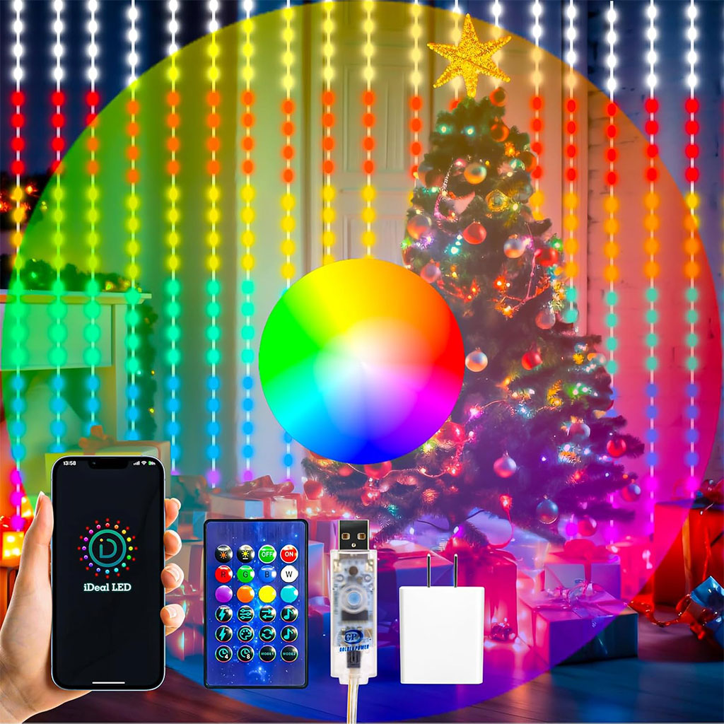 Rideau lumineux RBG avec télécommande et contrôle par application