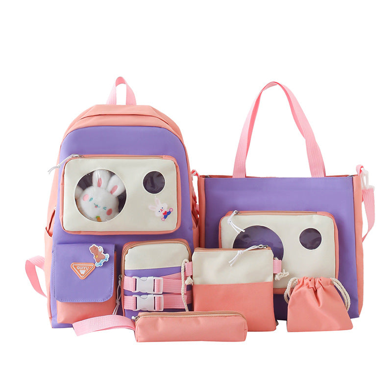 Ensemble de sacs d’école Kawai pour adolescents 5Pcs Guiyu V2 Rose – محفظة 5 قطع كاواي وردي