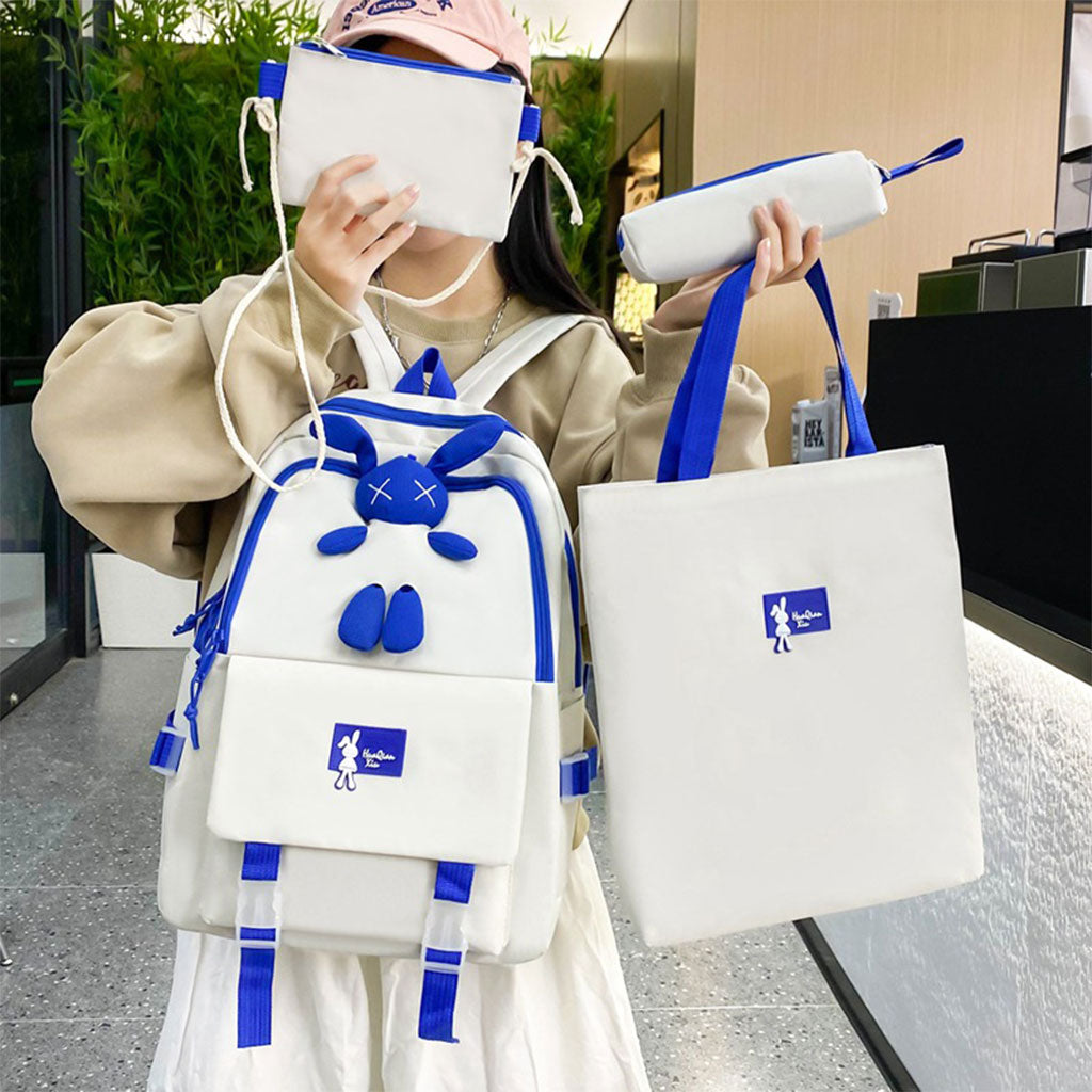 Ensemble de sacs d’école Kawai pour adolescents 4Pcs Lapin X Gris – محفظة 4 قطع كاواي رمادي