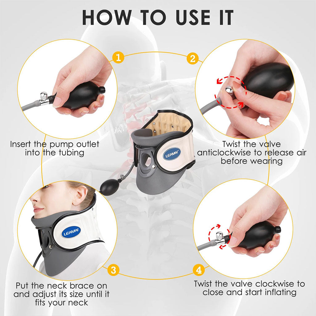 STARICARE Civière de cou gonflable et rétracteur de traction cervicale avec pompe – أداة تصحيح وضعية العنق