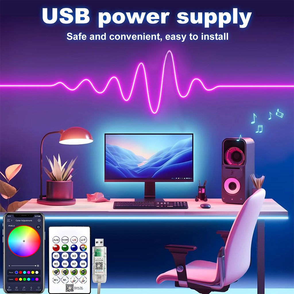 Bande lumineuse néon RGB 3M Flexible et étanche avec télécommande APP Control