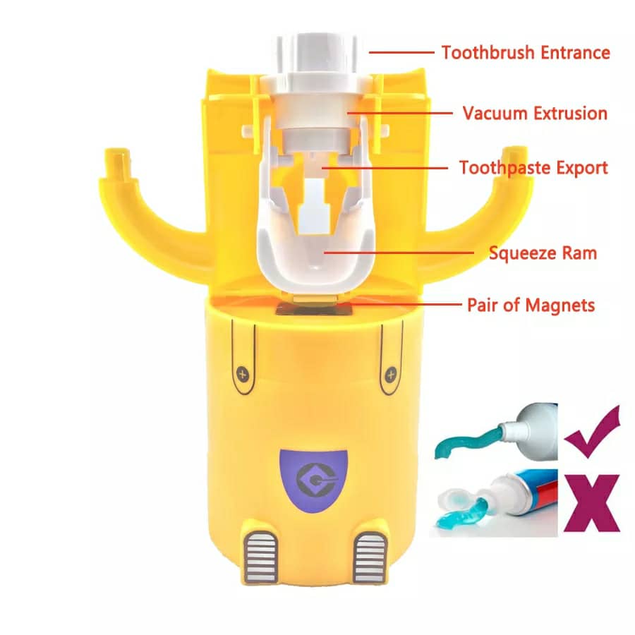 Minions Distributeur et porte brosse a dent 2 in1 presse-dentifrice automatique pour enfants