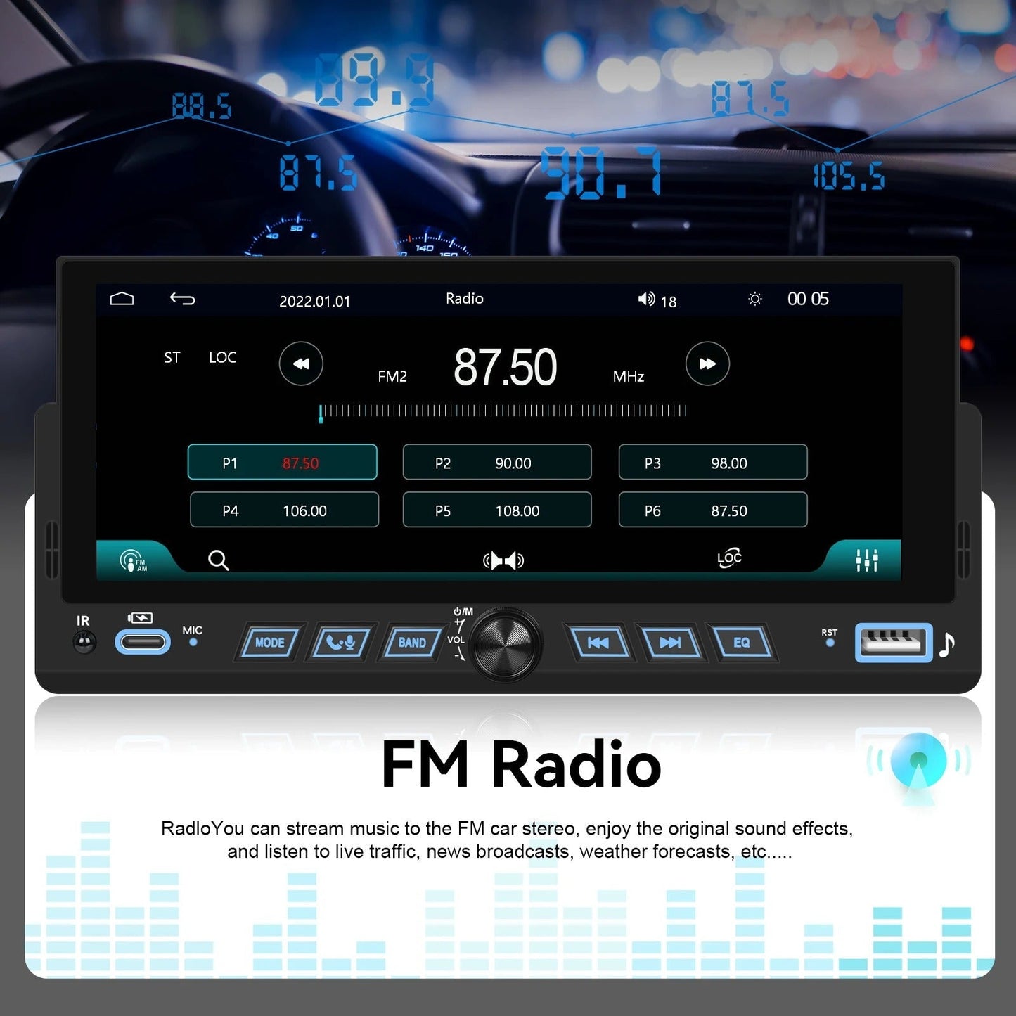Gazel Systems MP5 Player LCD Screen Multimedia Player Wireless Carplay Android Auto EQ Bluetooth USB Mirror Link Car Stereo