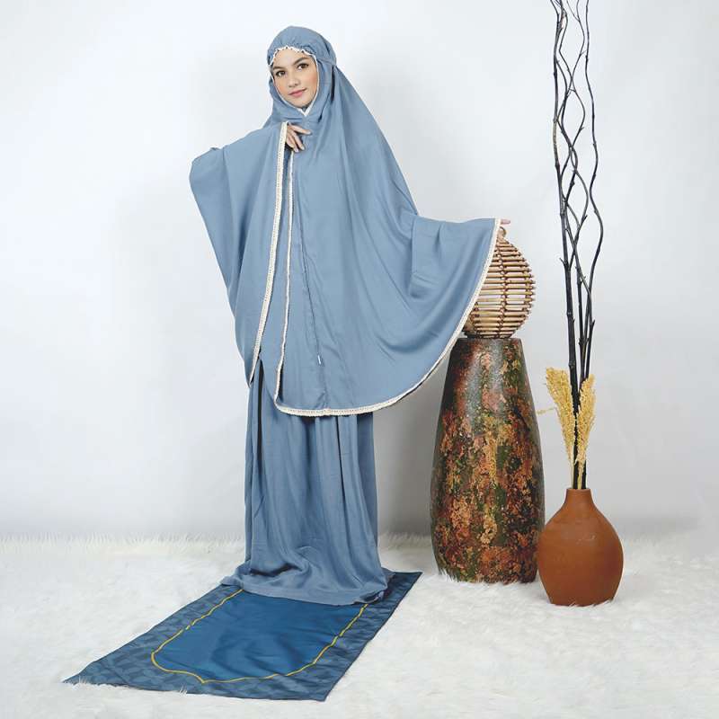 PACK طقم صلاة نسائي 4 قطع برداء فضفاض وسجادة مبطنة مع غلاف للمصحف + جهاز تسبيح رقمي محمول، سبحة صلاة مع عداد رقمي