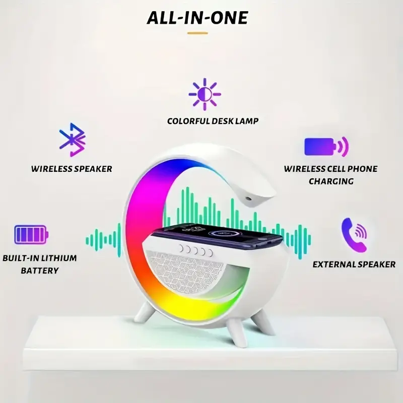 Lampe De Chevet RGB intelligente type Big G Wireless Charger / Speaker Bluetooth 5.2 HM-3201 | YN-2209