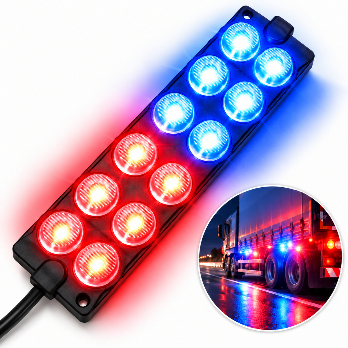Feux stroboscopiques 12LED 12-24V 2 Couleur pour Véhicules et Camions 1Pcs - شريط إضاءة تحذيري مدمج للسيارات والشاحنات
