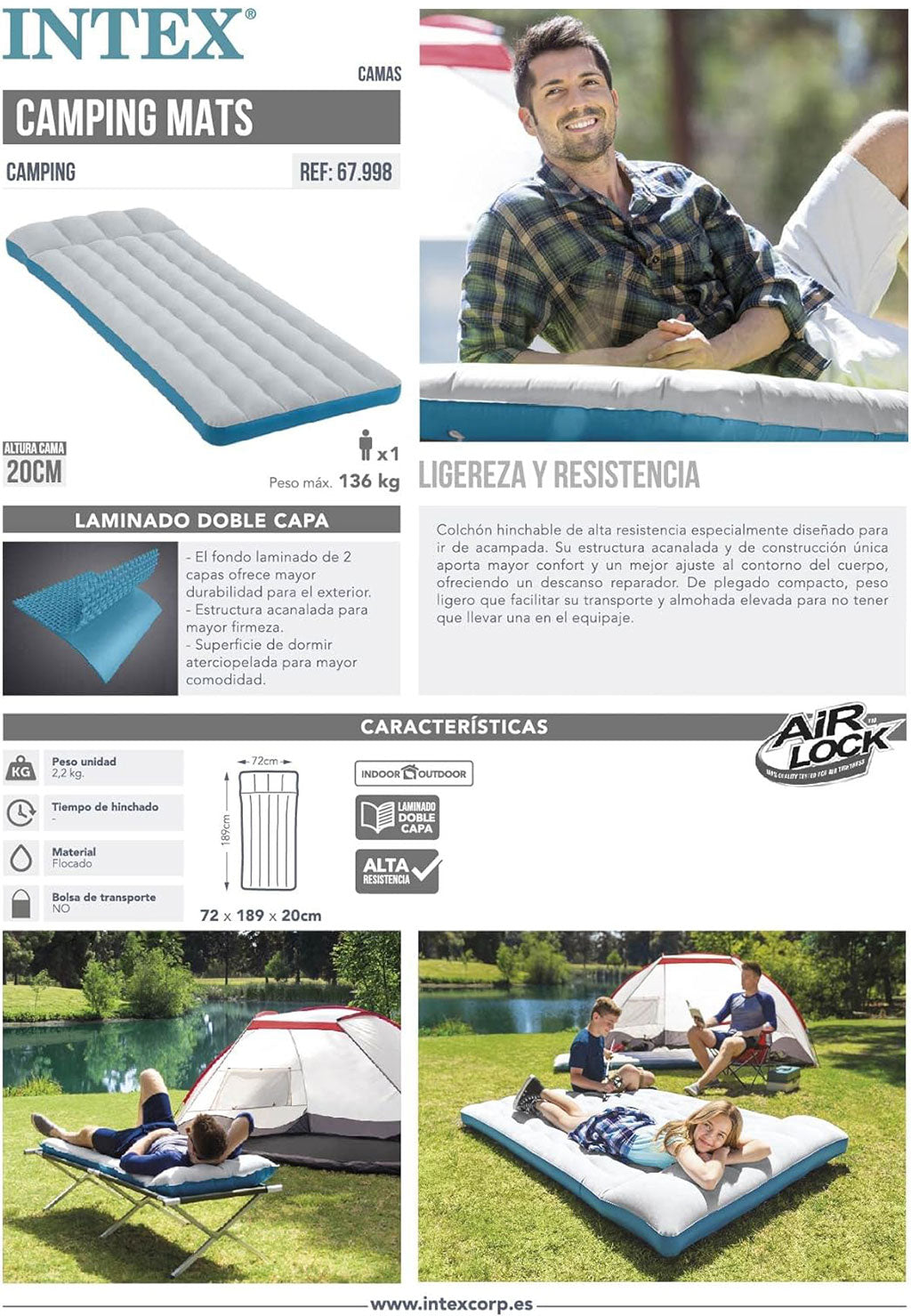 Matelas de Camping Gonflable 72x189x20 cm Intex 67998 – فرشة تخييم