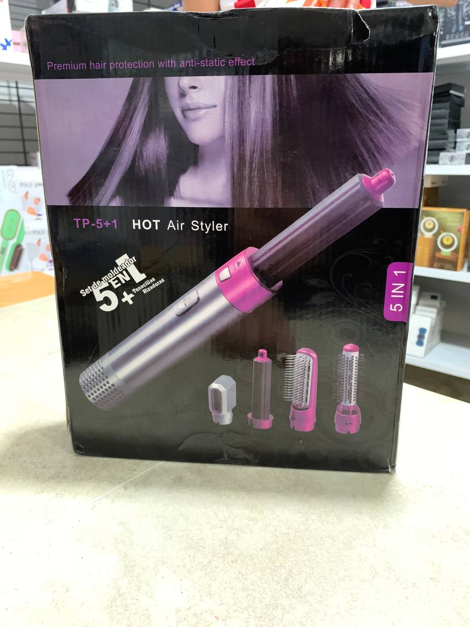 Sèche-cheveux peigne à air chaud 5in1 curling premium protection