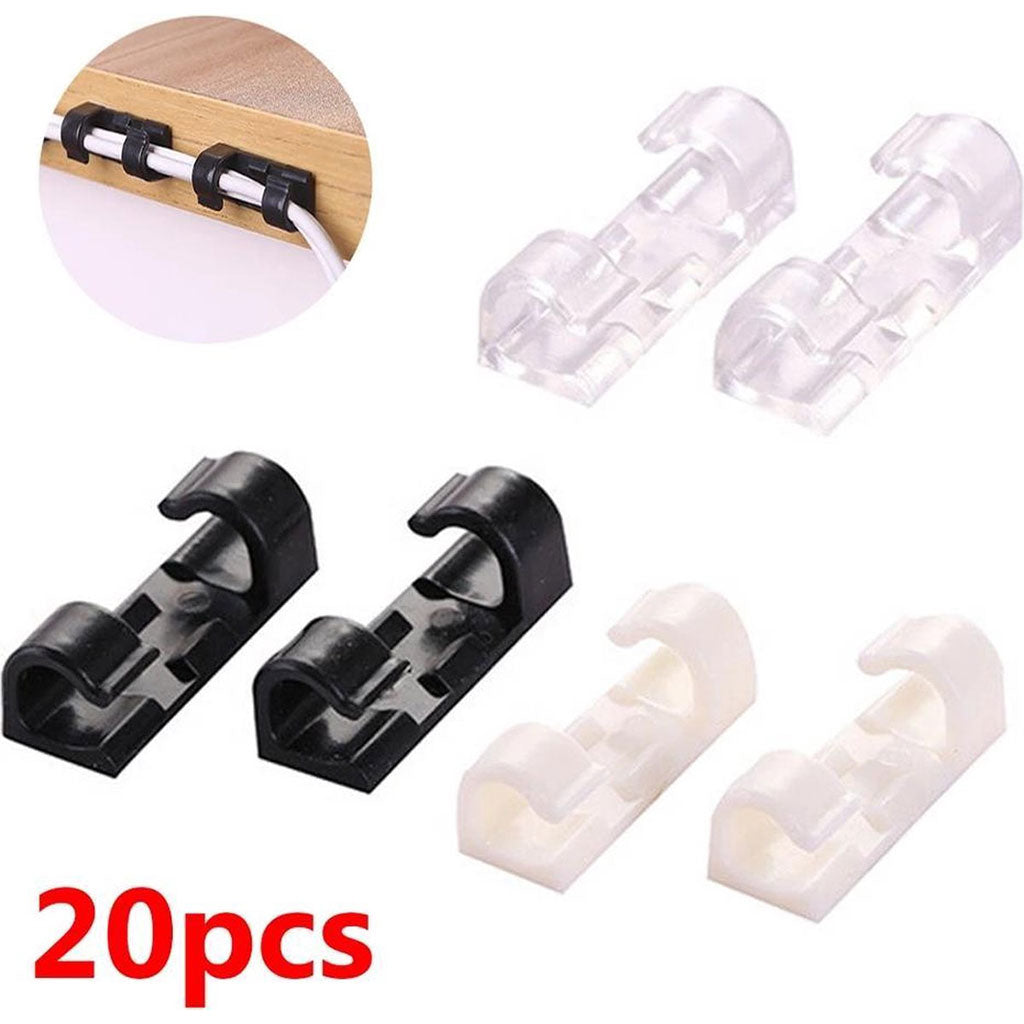Pack 20pcs Pinces de câble auto-adhésives solides et transparents – طقم تنظيم الكابلات