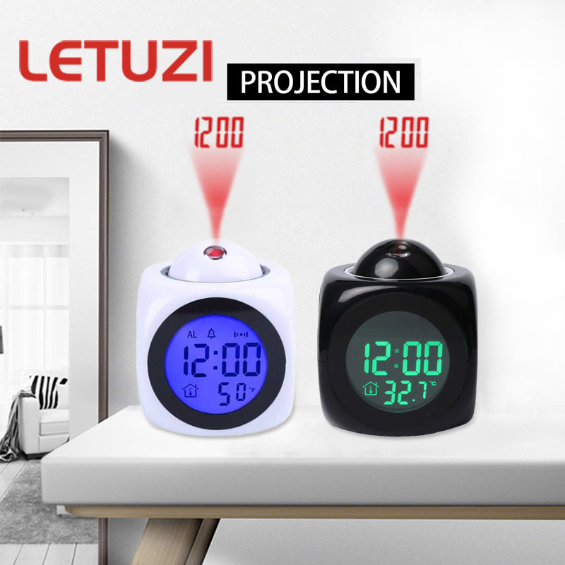 Horloge numérique de Projection LCD à LED, alarme vocale, fonction Snooze, thermomètre