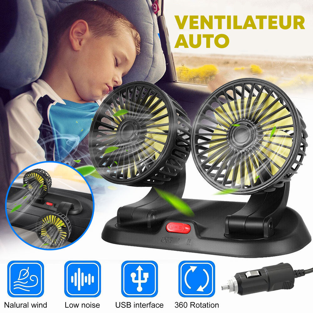 Ventilateur de voiture puissant et silencieux double rotation à 360 -12V - تنزوت