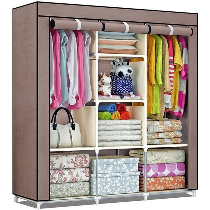 Armoire De Rangement et Penderie 7 Étages Porte Cintres Et Rideau Anti-Poussière