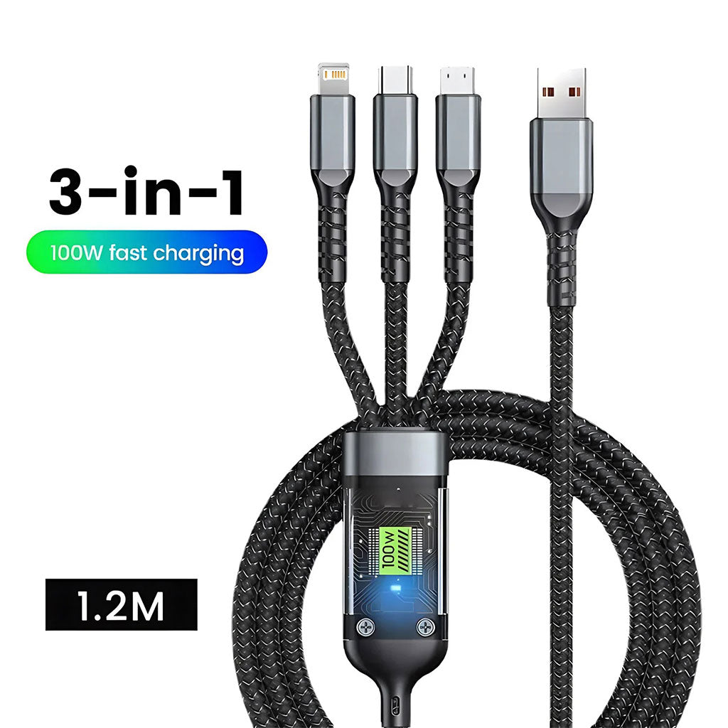 Câble USB 3en1 100W Charge rapide pour tout Type de Smartphone – كابل شحن سريع تنزوت