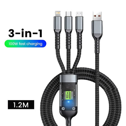 Câble USB 3en1 100W Charge rapide pour tout Type de Smartphone – كابل شحن سريع تنزوت