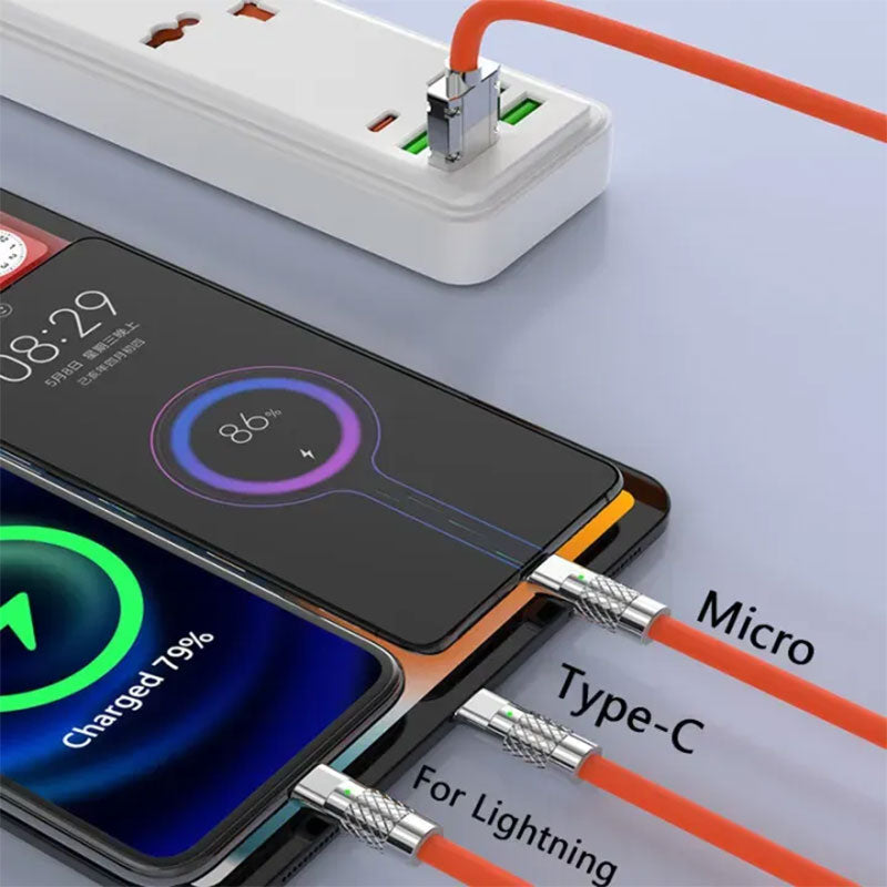 Câble de charge Rapide 3en1 Câble USB de 1.2 m avec 3 connecteurs 100W – كابل شحن سريع