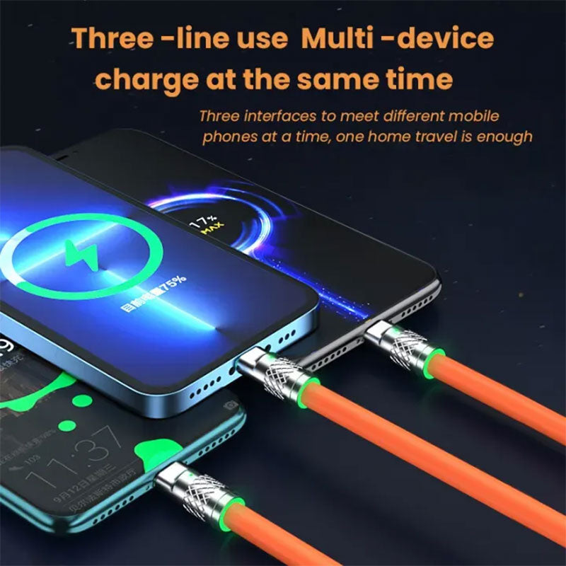 Câble de charge Rapide 3en1 Câble USB de 1.2 m avec 3 connecteurs 100W – كابل شحن سريع