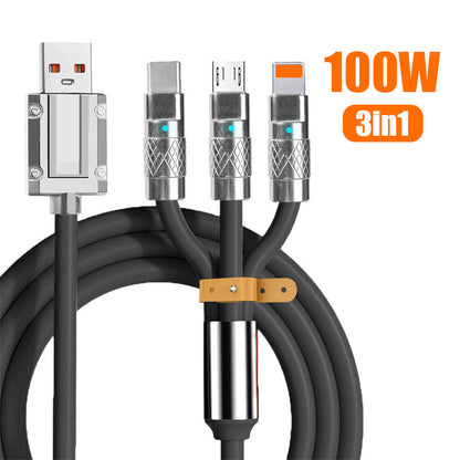 Câble de charge Rapide 3en1 Câble USB de 1.2 m avec 3 connecteurs 100W – كابل شحن سريع تنزوت