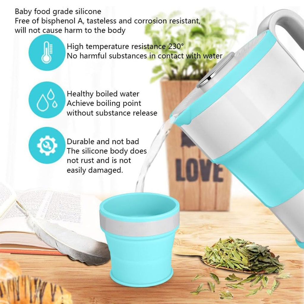 Bouilloire Électrique Pliable en Silicone Alimentaire avec Gobelet Pliable – غلاية مياه قابلة للطي ومحمولة