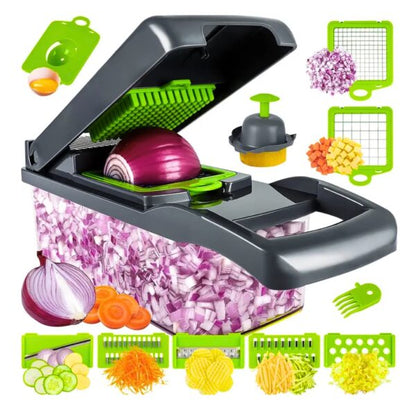 Hachoir à légumes multifonctionnel 14in1 , trancheur, mandoline, hachoir à oignons pour oignon, pomme de terre, tomate, concombre, carotte تنزوت