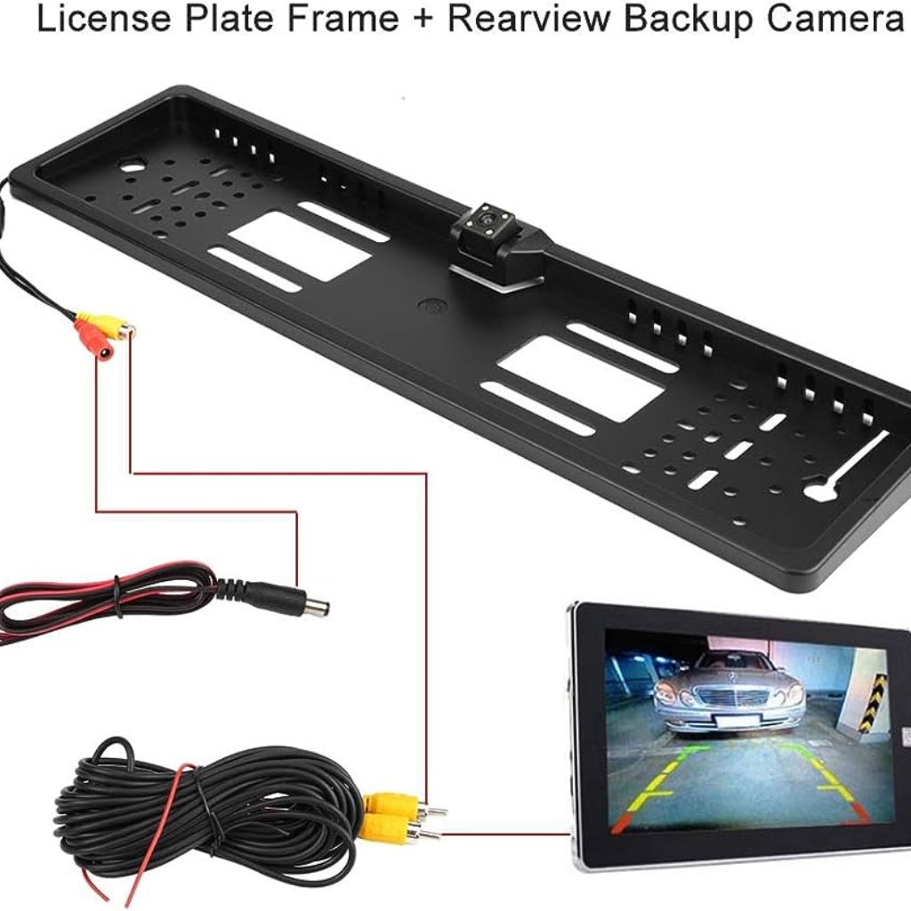Caméra de recul HD pour voiture, Avec cadre de plaque d'immatriculation Standard , étanche, Vision nocturne, 4 LED